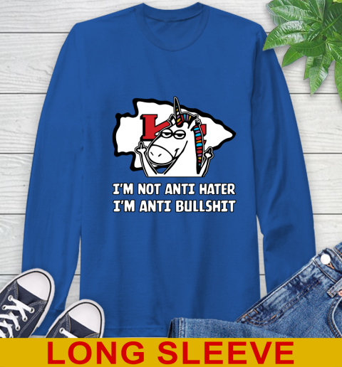 Kansas City Chiefs NFL Football Unicorn I'm Not Anti Hater I'm Anti Bullshit Long Sleeve T-Shirt 9