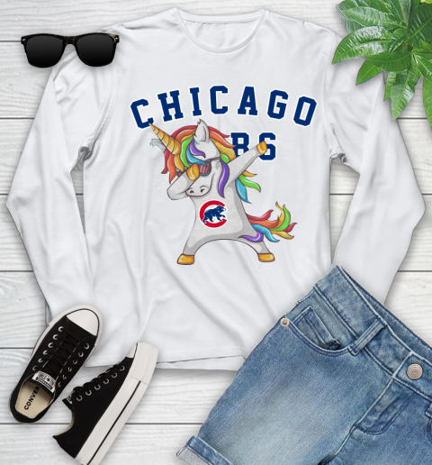 Chicago Cubs MLB Baseball Funny Unicorn Dabbing Sports Youth Long Sleeve