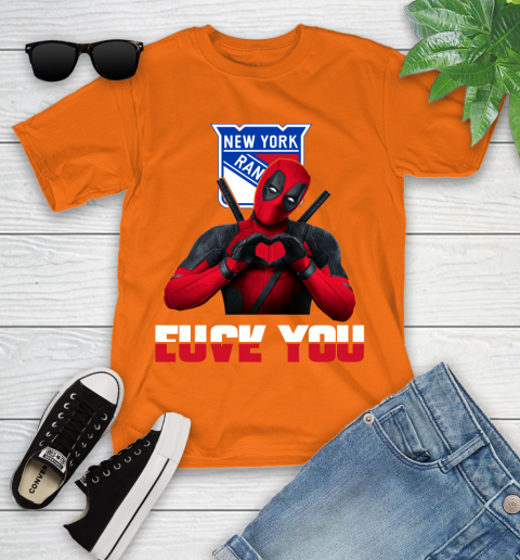 NHL New York Rangers Deadpool Love You Fuck You Hockey Sports Youth T-Shirt - Image 10