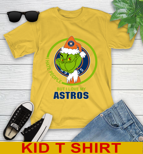 Houston Astros MLB Christmas Grinch I Hate People But I Love My Favorite Baseball Team Youth T-Shirt 8