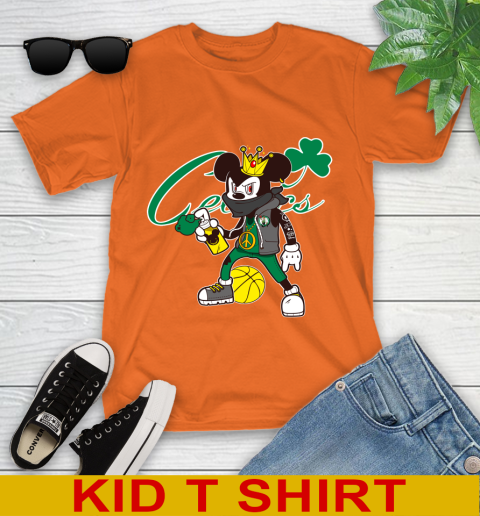 Boston Celtics NBA Basketball Mickey Peace Sign Sports Youth T-Shirt 7
