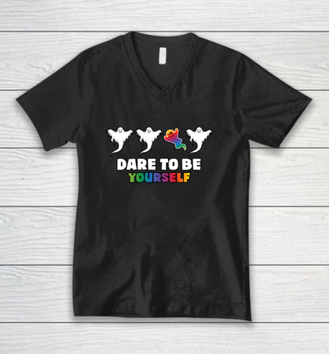 LGBT Rainbow Pride Gay Spooky Ghost Gift Halloween LGBT V-Neck T-Shirt