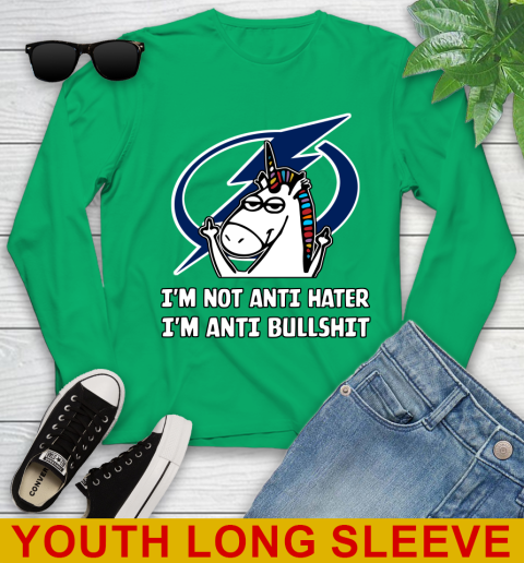 Tampa Bay Lightning NHL Hockey Unicorn I'm Not Anti Hater I'm Anti Bullshit Youth Long Sleeve 7