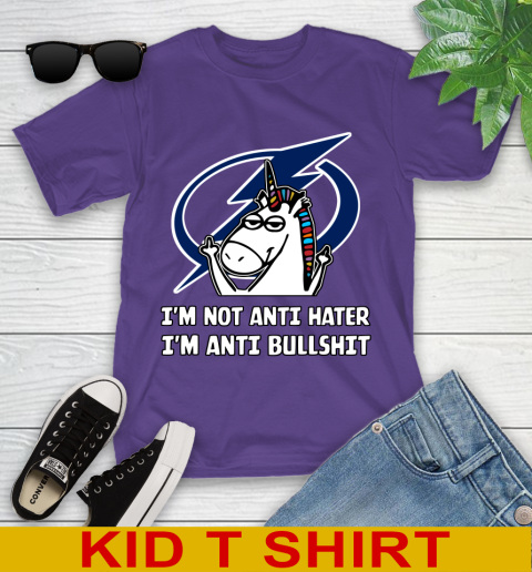 Tampa Bay Lightning NHL Hockey Unicorn I'm Not Anti Hater I'm Anti Bullshit Youth T-Shirt 5 Tampa Bay Lightning NHL Hockey Unicorn I'm Not Anti Hater I'm Anti Bullshit Youth T-Shirt - Image 5
