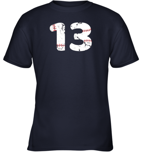 7q5t number 13 baseball vintage distressed team youth t shirt 26 front navy