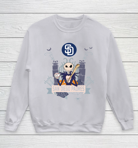 MLB San Diego Padres Baseball Jack Skellington Halloween Youth Sweatshirt 3