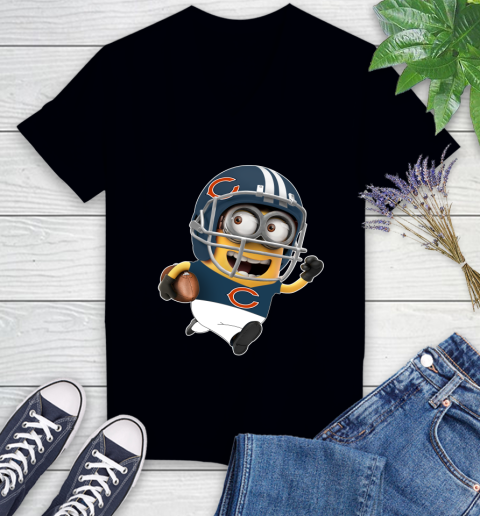 NFL Chicago Bears Minions Disney Football Sports Women's V-Neck T-Shirt 2
