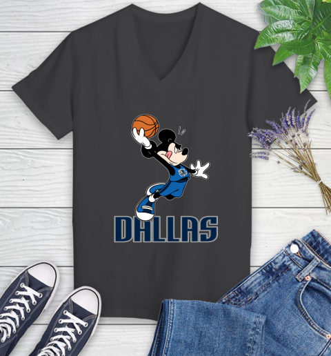NBA Basketball Dallas Mavericks Cheerful Mickey Mouse Shirt Women's V-Neck T-Shirt 7