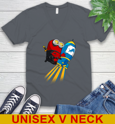 NFL Football Detroit Lions Deadpool Minion Marvel Shirt V-Neck T-Shirt 4