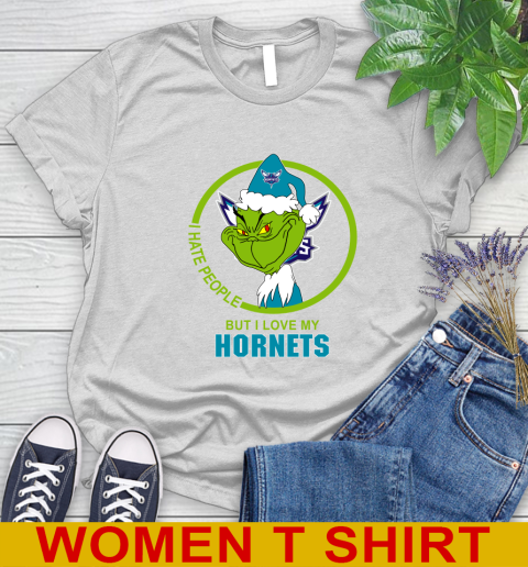 Charlotte Hornets NBA Christmas Grinch I Hate People But I Love My Favorite Basketball Team Women's T-Shirt