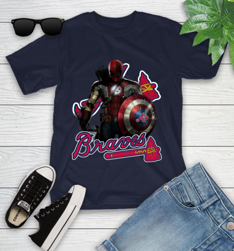 MLB Captain America Thor Spider Man Hawkeye Avengers Endgame Baseball Atlanta Braves Youth T-Shirt 3
