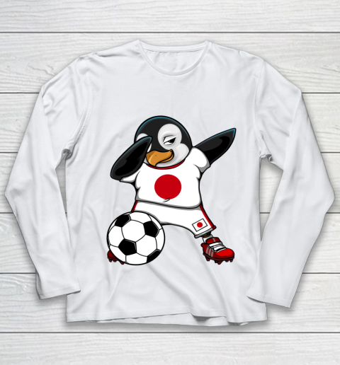 Dabbing Penguin Japan Soccer Fans Jersey Flag Football Lover Youth Long Sleeve