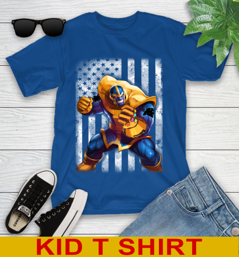 NFL Football Carolina Panthers Thanos Marvel American Flag Shirt Youth T-Shirt 10