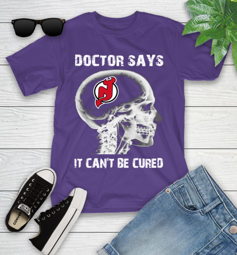 NHL New Jersey Devils Hockey Skull It Can't Be Cured Shirt Youth T-Shirt 3