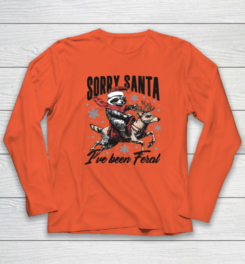 Vintage Sorry Santa I've Been Feral Raccoon Riding Horse Christmas Long Sleeve T-Shirt 3