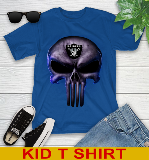Oakland Raiders NFL Football Punisher Skull Sports Youth T-Shirt 10