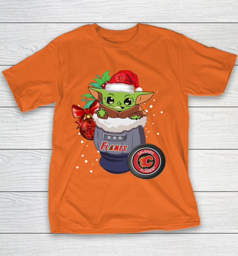 Calgary Flames Christmas Baby Yoda Star Wars Funny Happy NHL Youth T-Shirt 6