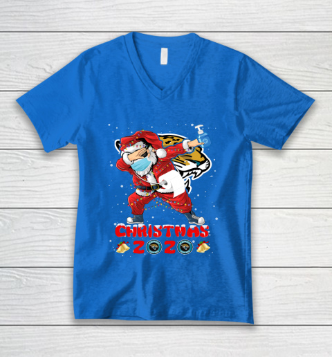 Jacksonville Jaguars Funny Santa Claus Dabbing Christmas 2020 NFL V-Neck T-Shirt 5