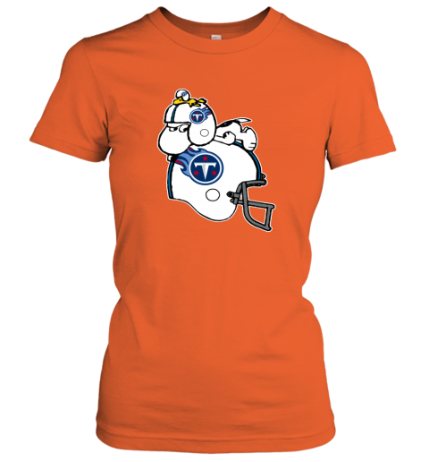 Snoopy And Woodstock Resting On Tennessee Titans Helmet spz6 snoopy and woodstock resting on tennessee titans helmet ladies t shirt 20 front orange