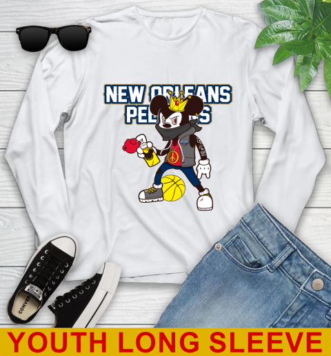 New Orleans Pelicans NBA Basketball Mickey Peace Sign Sports Youth Long Sleeve