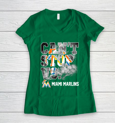 MLB Miami Marlins Baseball Can't Stop Vs Marlins Women's V-Neck T-Shirt 3