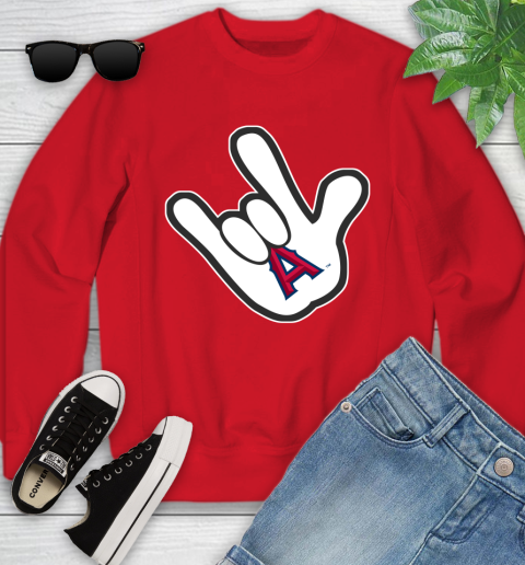 Los Angeles Angels MLB Baseball Mickey Rock Hand Disney Youth Sweatshirt 9