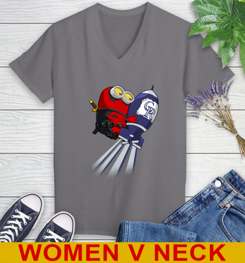 MLB Baseball Colorado Rockies Deadpool Minion Marvel Shirt Women's V-Neck T-Shirt 11