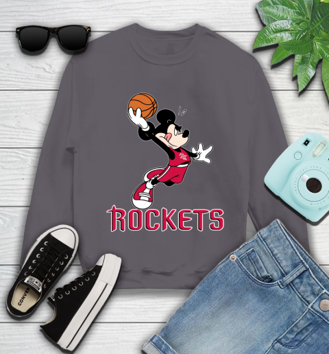 NBA Basketball Houston Rockets Cheerful Mickey Mouse Shirt Youth Sweatshirt 5