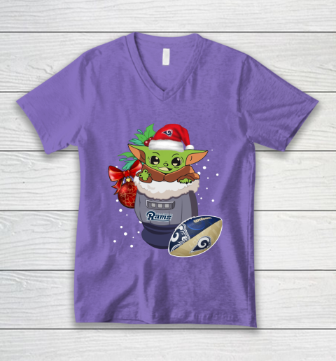 Los Angeles Rams Christmas Baby Yoda Star Wars Funny Happy NFL V-Neck T-Shirt 9