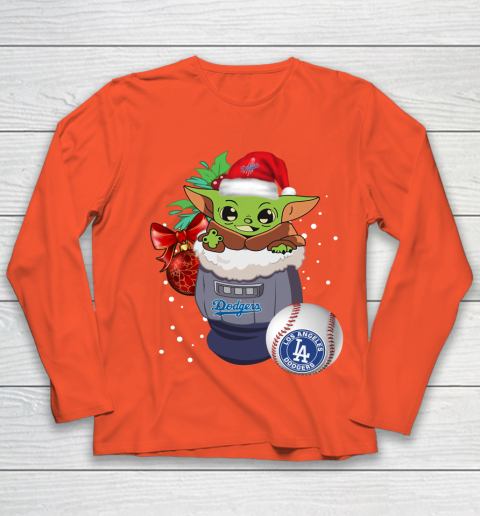 Los Angeles Dodgers Christmas Baby Yoda Star Wars Funny Happy MLB Youth Long Sleeve 4
