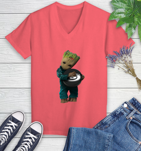 NHL Groot Guardians Of The Galaxy Hockey Sports Carolina Hurricanes Women's V-Neck T-Shirt 6