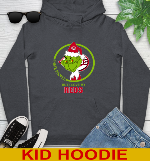 Cincinnati Reds MLB Christmas Grinch I Hate People But I Love My Favorite Baseball Team Youth Hoodie 9