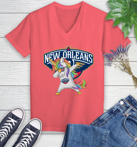 New Orleans Pelicans NBA Basketball Funny Unicorn Dabbing Sports Women's V-Neck T-Shirt 6