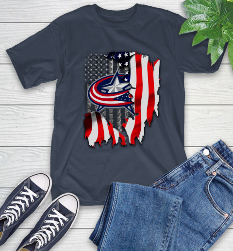 Columbus Blue Jackets NHL Hockey American Flag T-Shirt - Image 4