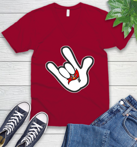 Tampa Bay Buccaneers NFL Football Mickey Rock Hand Disney V-Neck T-Shirt 8