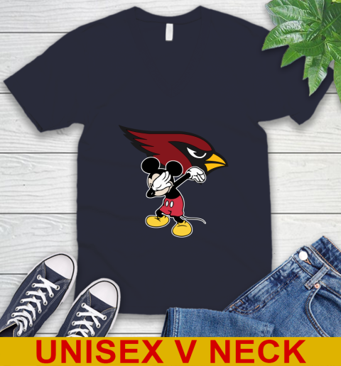 Arizona Cardinals NFL Football Dabbing Mickey Disney Sports V-Neck T-Shirt 3
