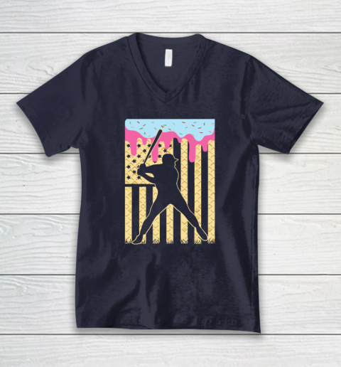 Baseball Ice Cream Drip V-Neck T-Shirt 2