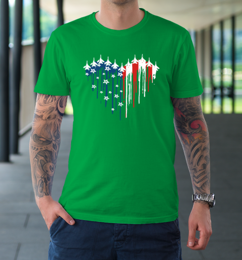 Retro Fighter Jet Airplane American Flag Heart 4th Of July T-Shirt 5