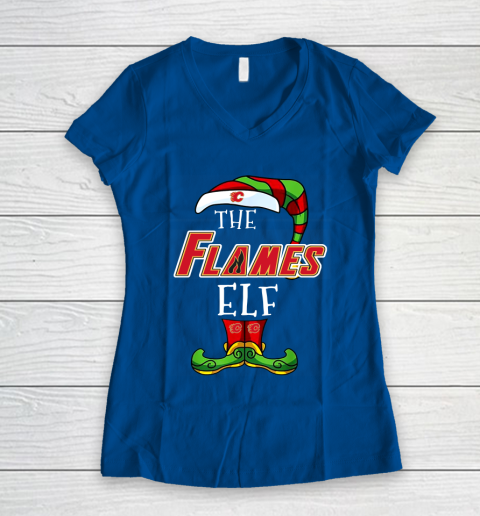 Calgary Flames Christmas ELF Funny NHL Women's V-Neck T-Shirt 7