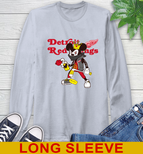 Detroit Red Wings NHL Hockey Mickey Peace Sign Sports Long Sleeve T-Shirt 6