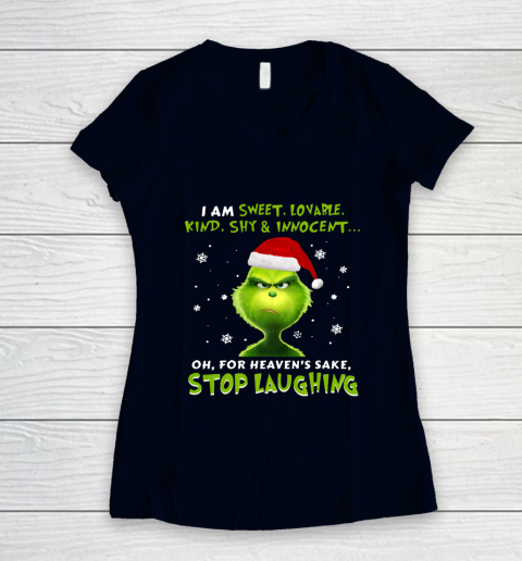 I Am Sweet Lovable Kind Shy Innocent Grinch Christmas Women's V-Neck T-Shirt 2
