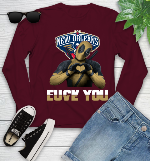 NBA New Orleans Pelicans Deadpool Love You Fuck You Basketball Sports Youth Long Sleeve 6