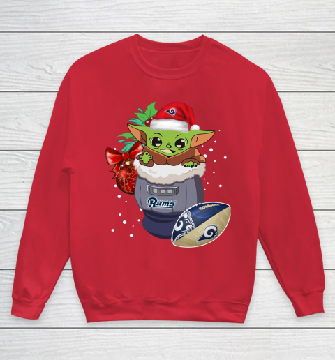 Los Angeles Rams Christmas Baby Yoda Star Wars Funny Happy NFL Youth Sweatshirt 9