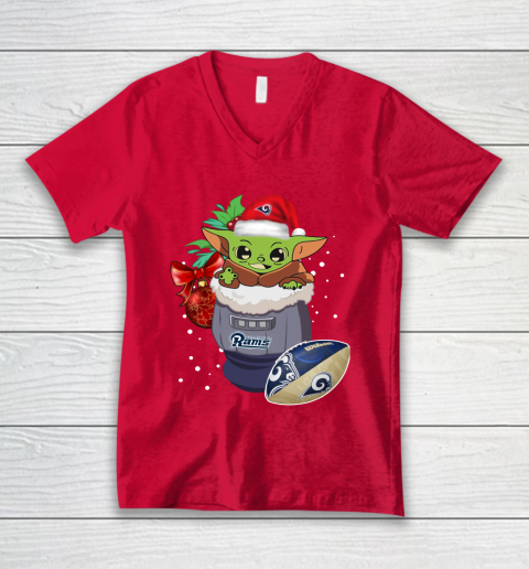 Los Angeles Rams Christmas Baby Yoda Star Wars Funny Happy NFL V-Neck T-Shirt 7