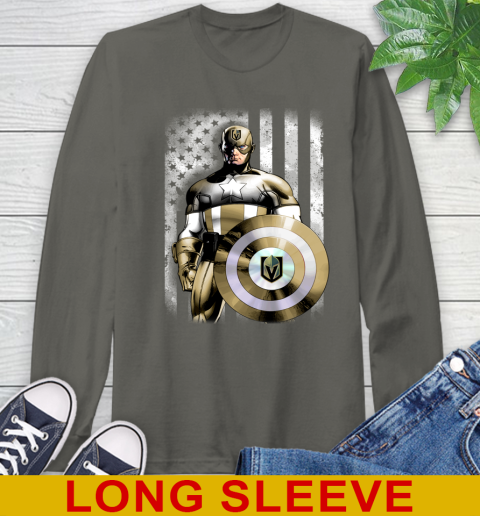 Vegas Golden Knights NHL Hockey Captain America Marvel Avengers American Flag Shirt Long Sleeve T-Shirt 10