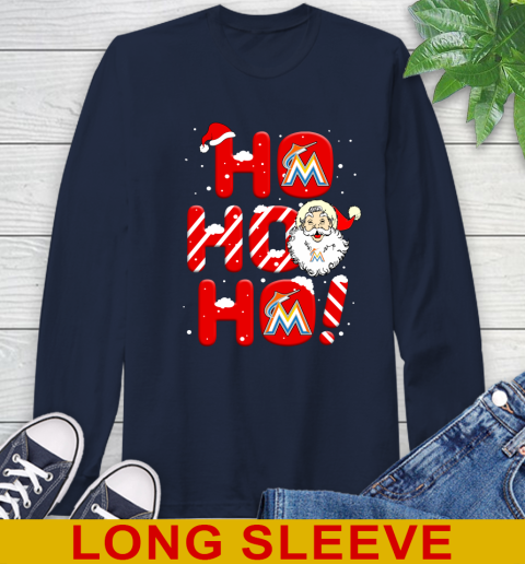 Miami Marlins MLB Baseball Ho Ho Ho Santa Claus Merry Christmas Shirt Long Sleeve T-Shirt 3