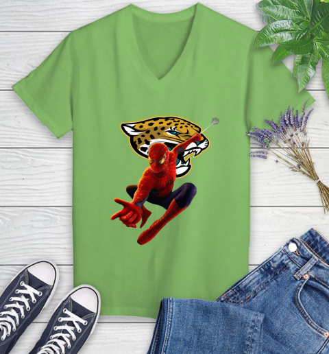 NFL Spider Man Avengers Endgame Football Jacksonville Jaguars Women's V-Neck T-Shirt 11