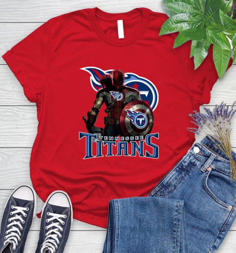 NFL Captain America Thor Spider Man Hawkeye Avengers Endgame Football Tennessee Titans Women's T-Shirt 9