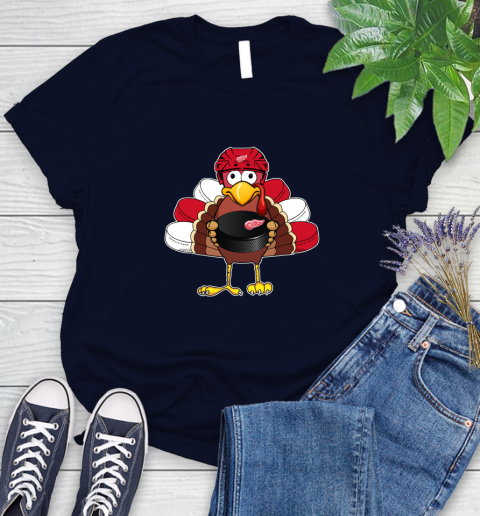 Detroit Red Wings Turkey Thanksgiving Day Women's T-Shirt 3