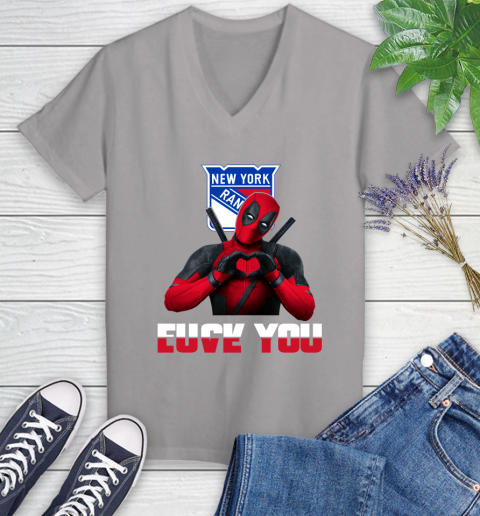 NHL New York Rangers Deadpool Love You Fuck You Hockey Sports Women's V-Neck T-Shirt 4